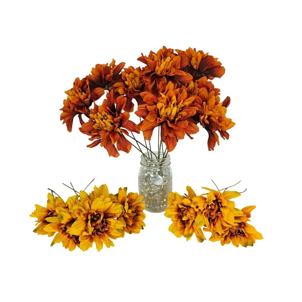 Artificial Silk Flowers Fall Orange Yellow 21 Stems Autumn Floral Craft Decor